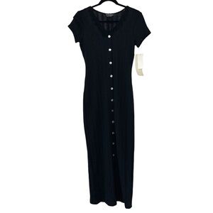 Vintage 90s Facets by mirrors black button down knit ribbed bodycon maxi dress